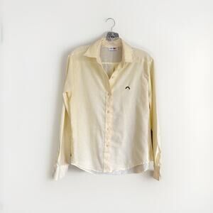 Vintage Square One Button-Up Shirt Butter Yellow Rainbow Embroidery Women Sz M/L